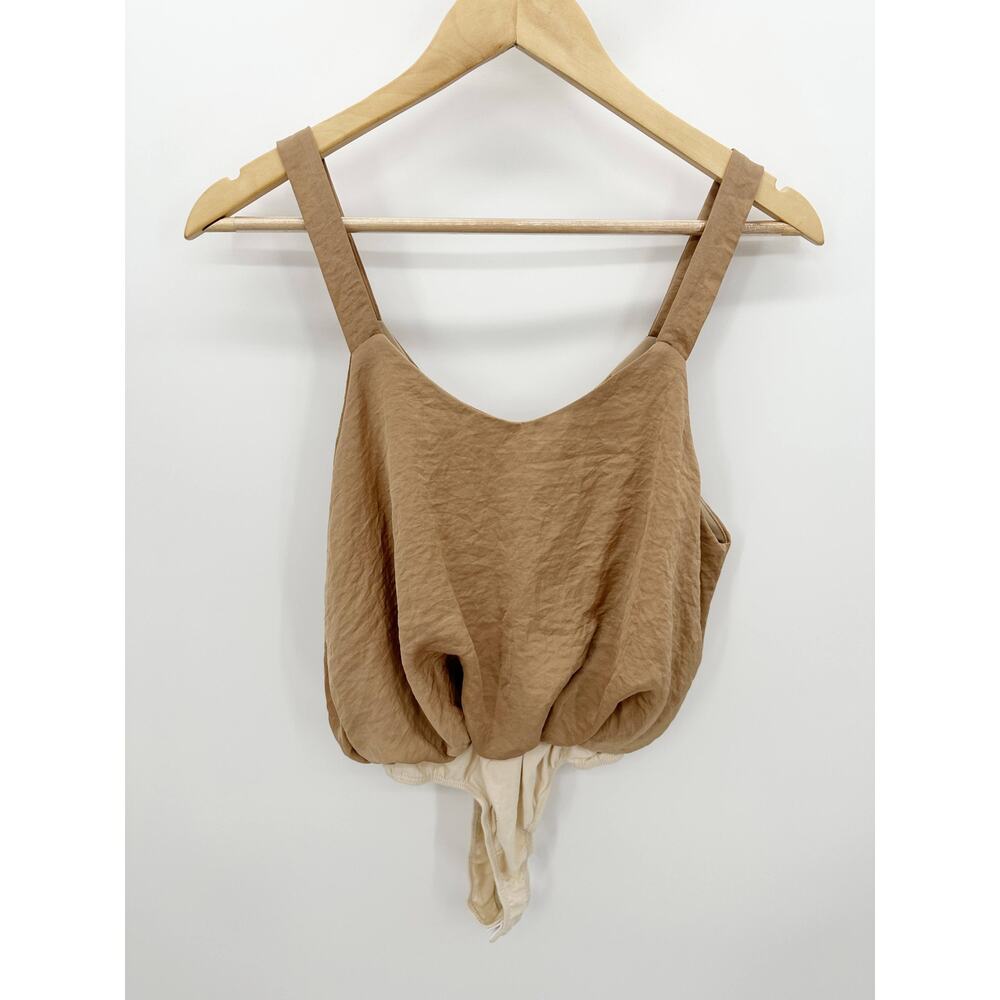 4SI3NNA Womens Tank Bodysuitโ Size S Cream Brown Blouse Minimal Capsule
